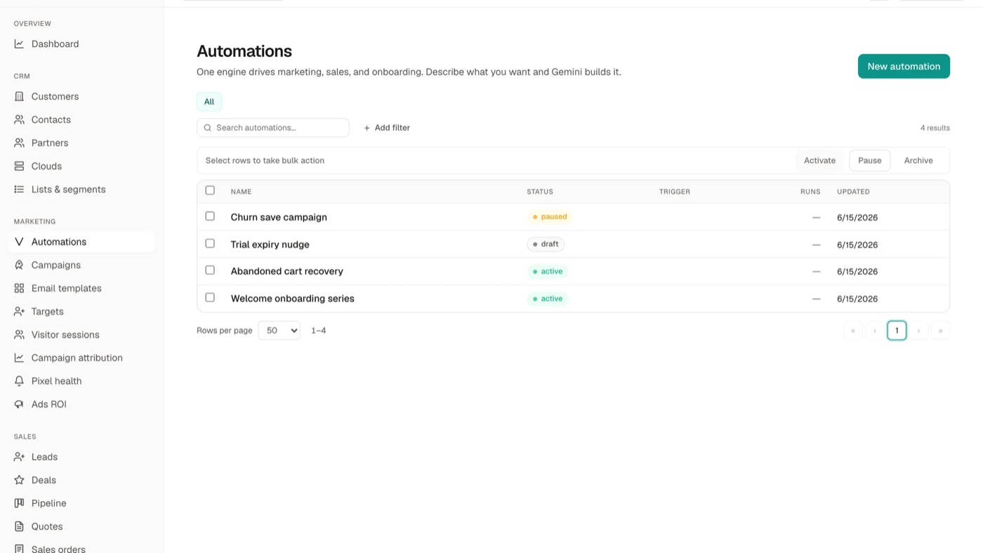 Vertex automations: churn save, trial expiry nudge, abandoned cart recovery and welcome onboarding