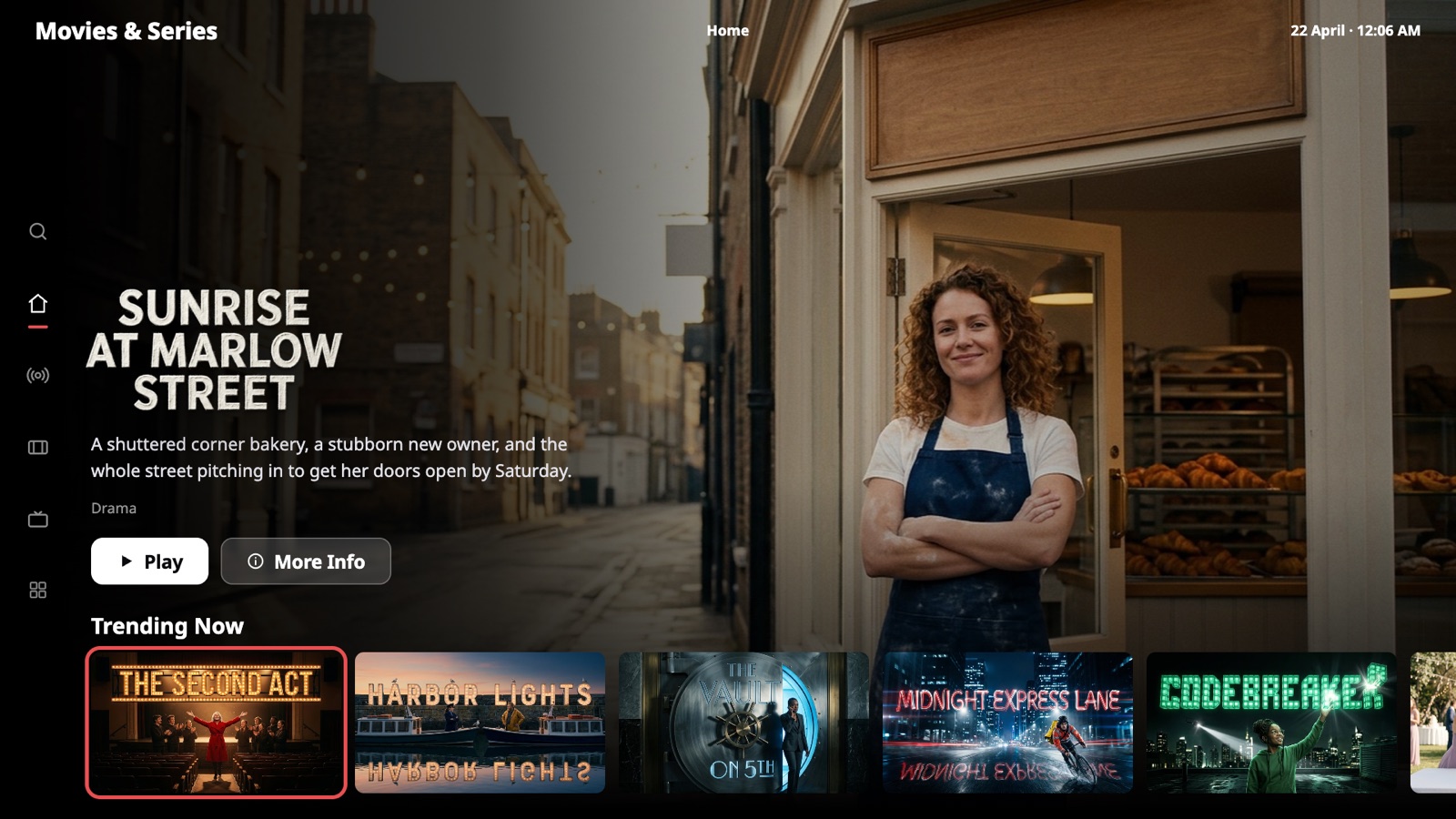 TV app home with a film catalogue