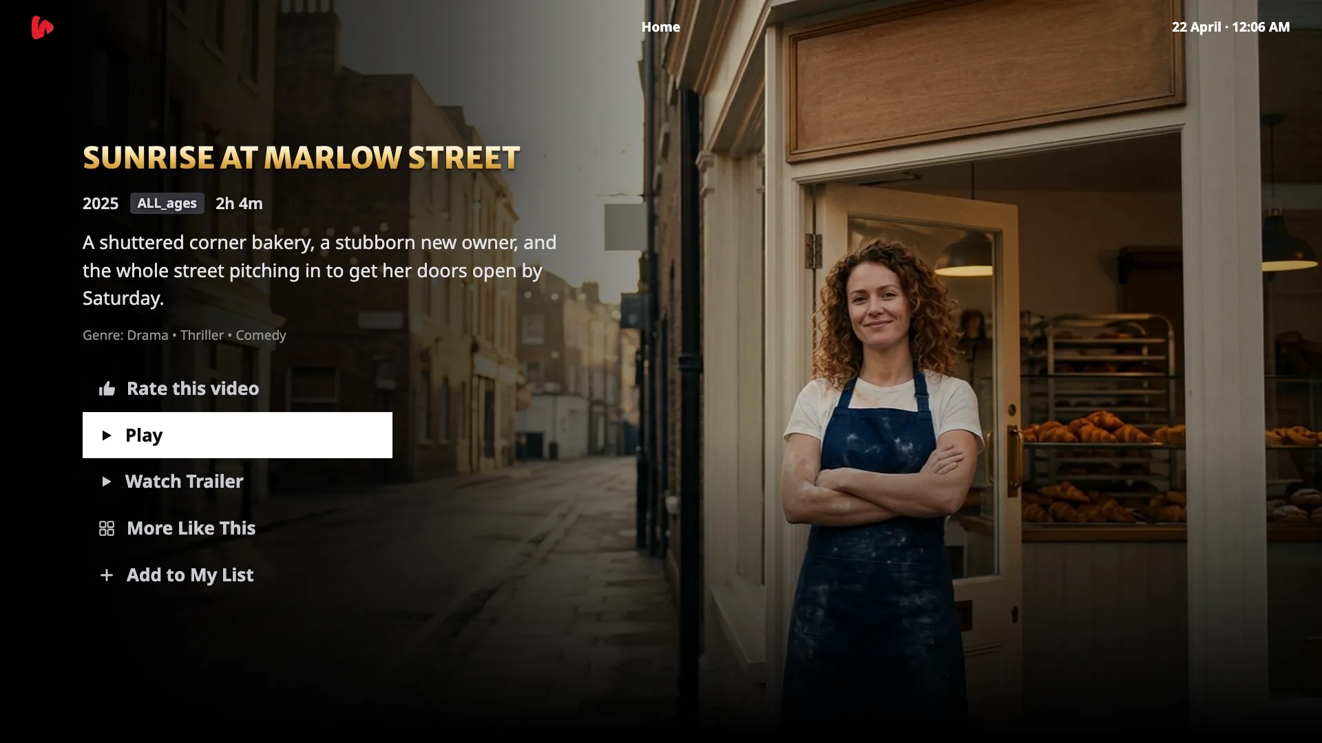 TV app title page with Play, Watch Trailer, More Like This and Add to My List