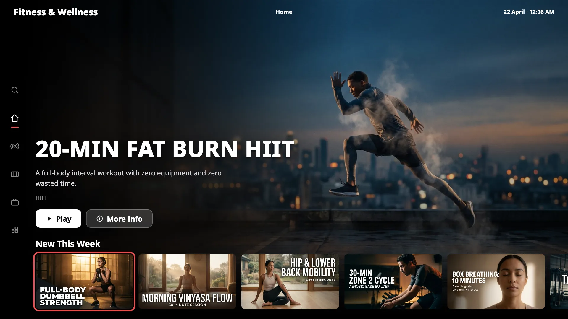 TV app home screen for a fitness brand