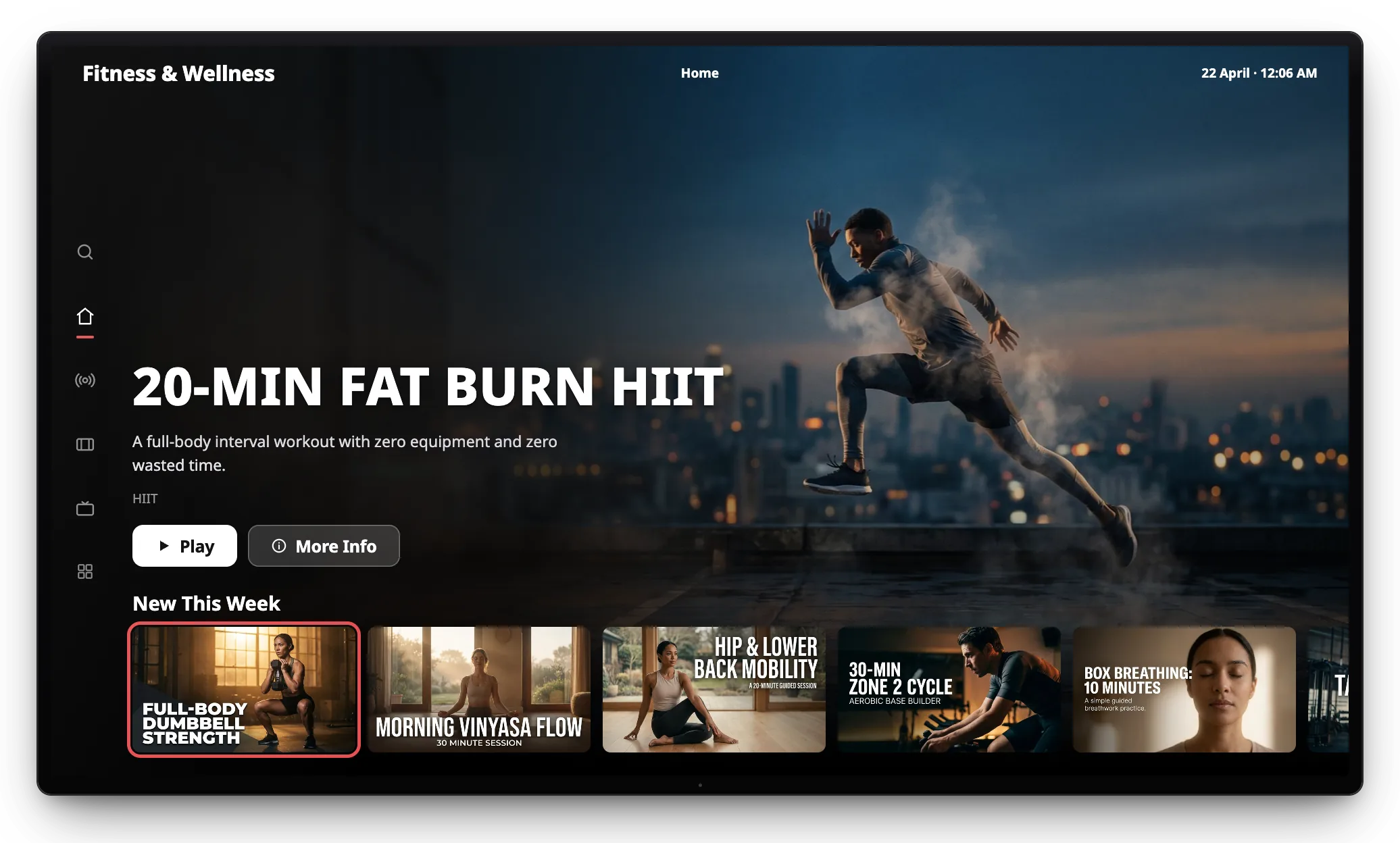 Fitness TV app on a wall-mounted TV